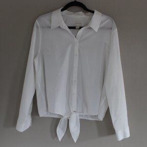 Women's Chico No Iron White Button Down Tie Blouse Sz 3